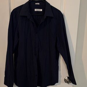 Calvin Klein Men's Dark Blue Striped Shirt